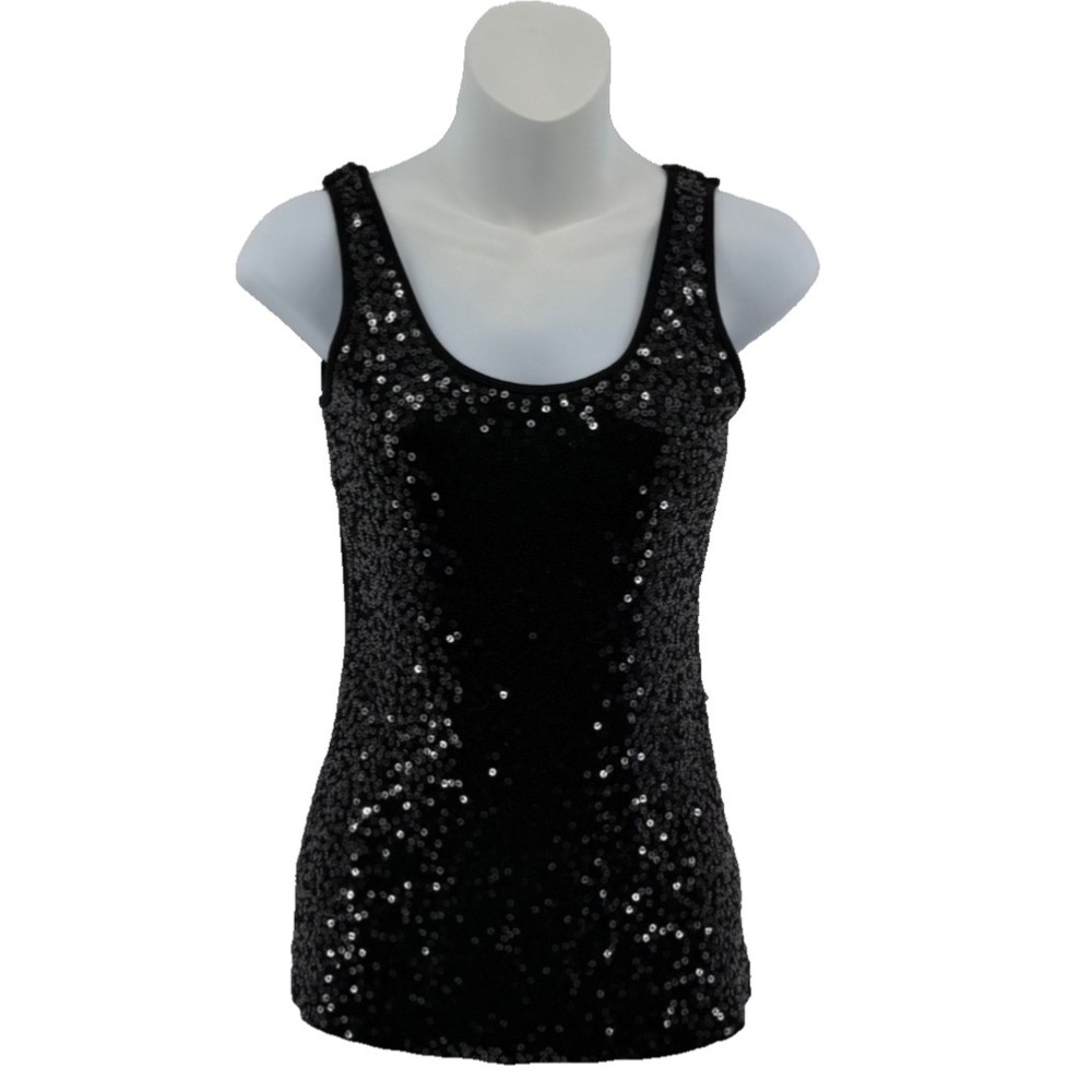 Express Sequin Tank Top Black Sleeveless‎ Sparkle Party Club Medium